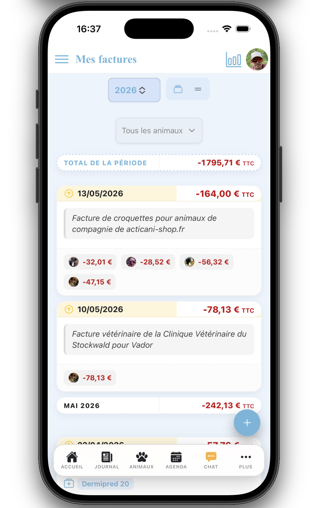 Suivi de la comptabilité par animal