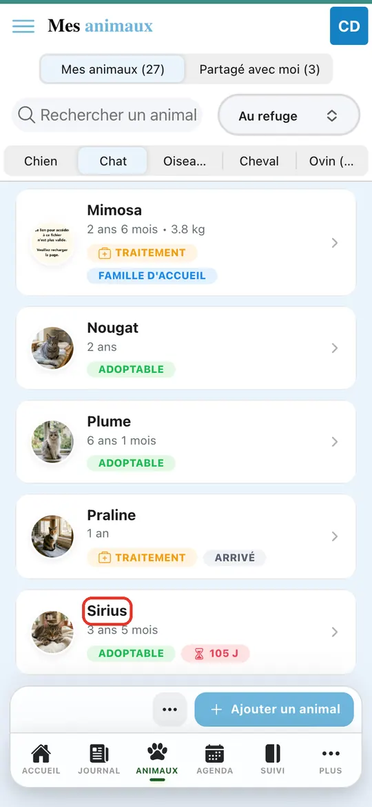 Capture de l'application : Ligne Sirius, Adoptable, 105 J