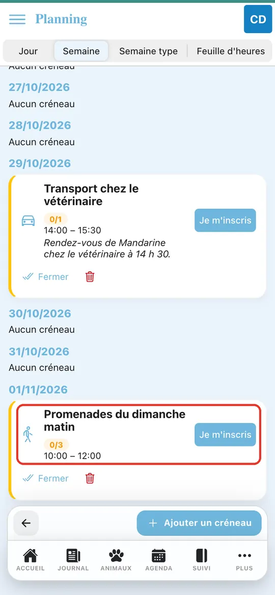 Capture de l'application : Carte « Promenades du dimanche matin », 0/3